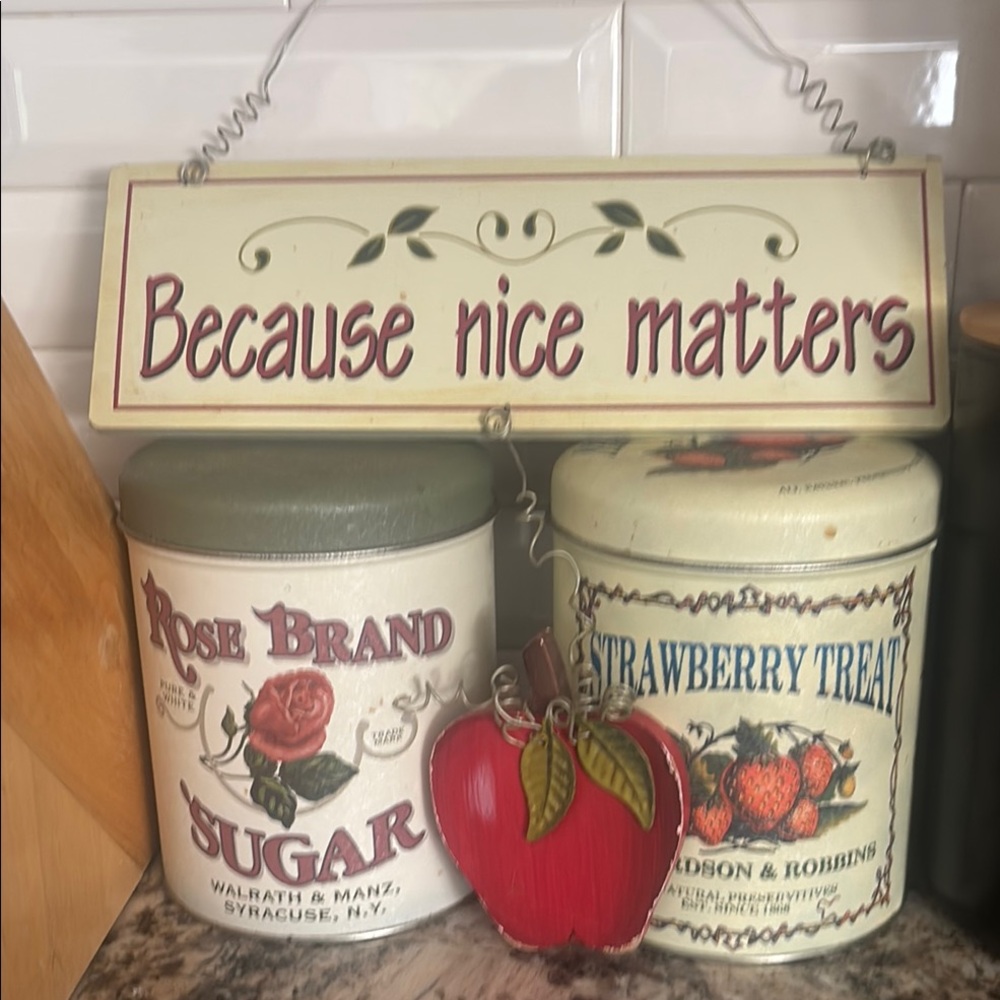 Vintage Decorative Kitchen Canisters with Apple Ornament